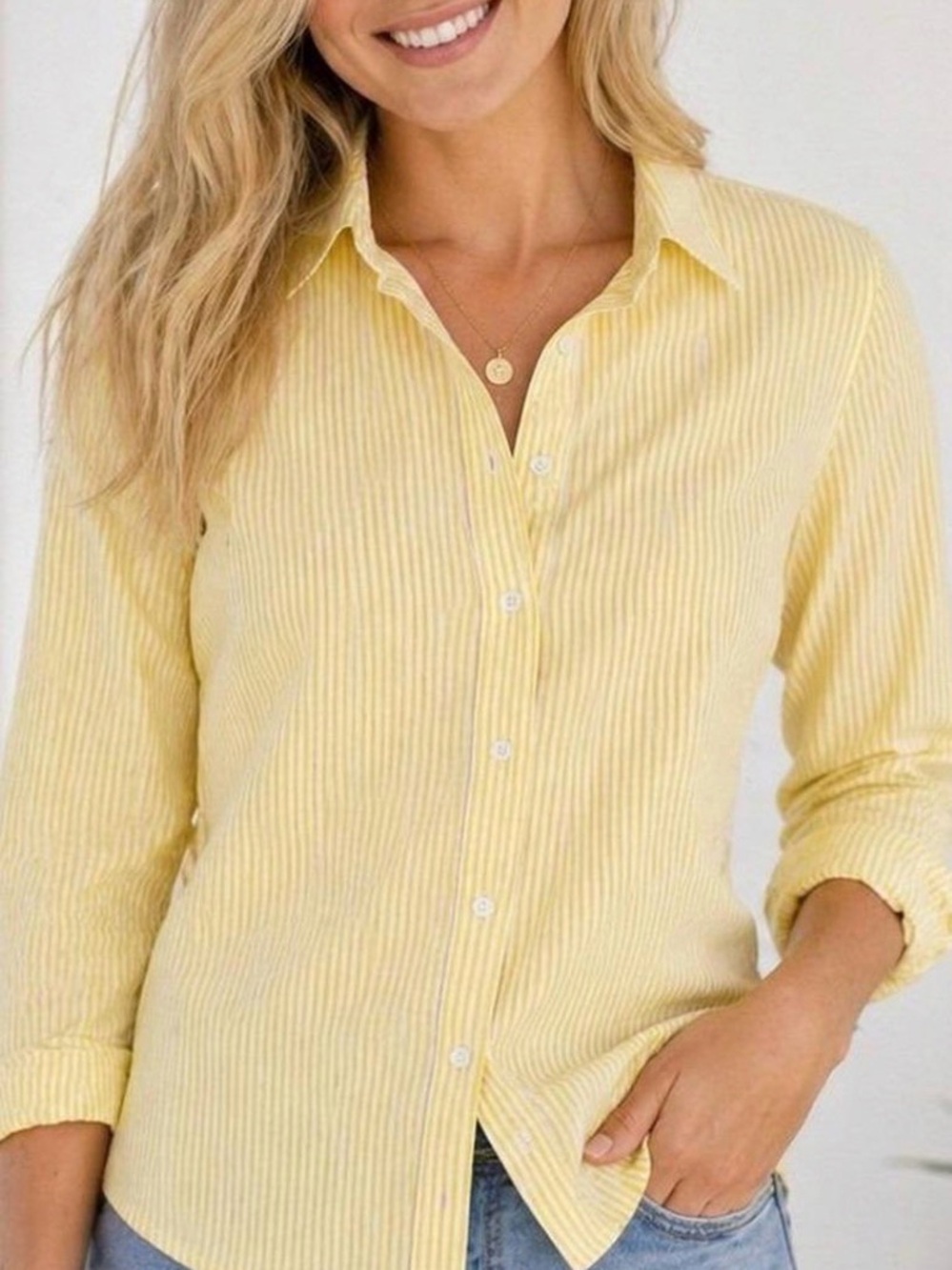 J.Crew White & Neon Yellow Stripe Button down Women’s M 100% Cotton AY488